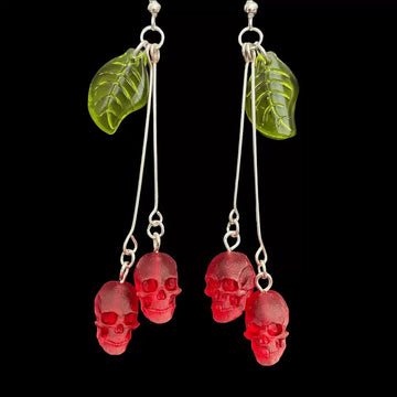 DAIIIBABYYY  -  Gothic Skull Cherry Earrings For Women Fashion Pagan Witch Jewelry Accessories Gift Red Vampire Skull Green Leaf Ear Hooks Trend